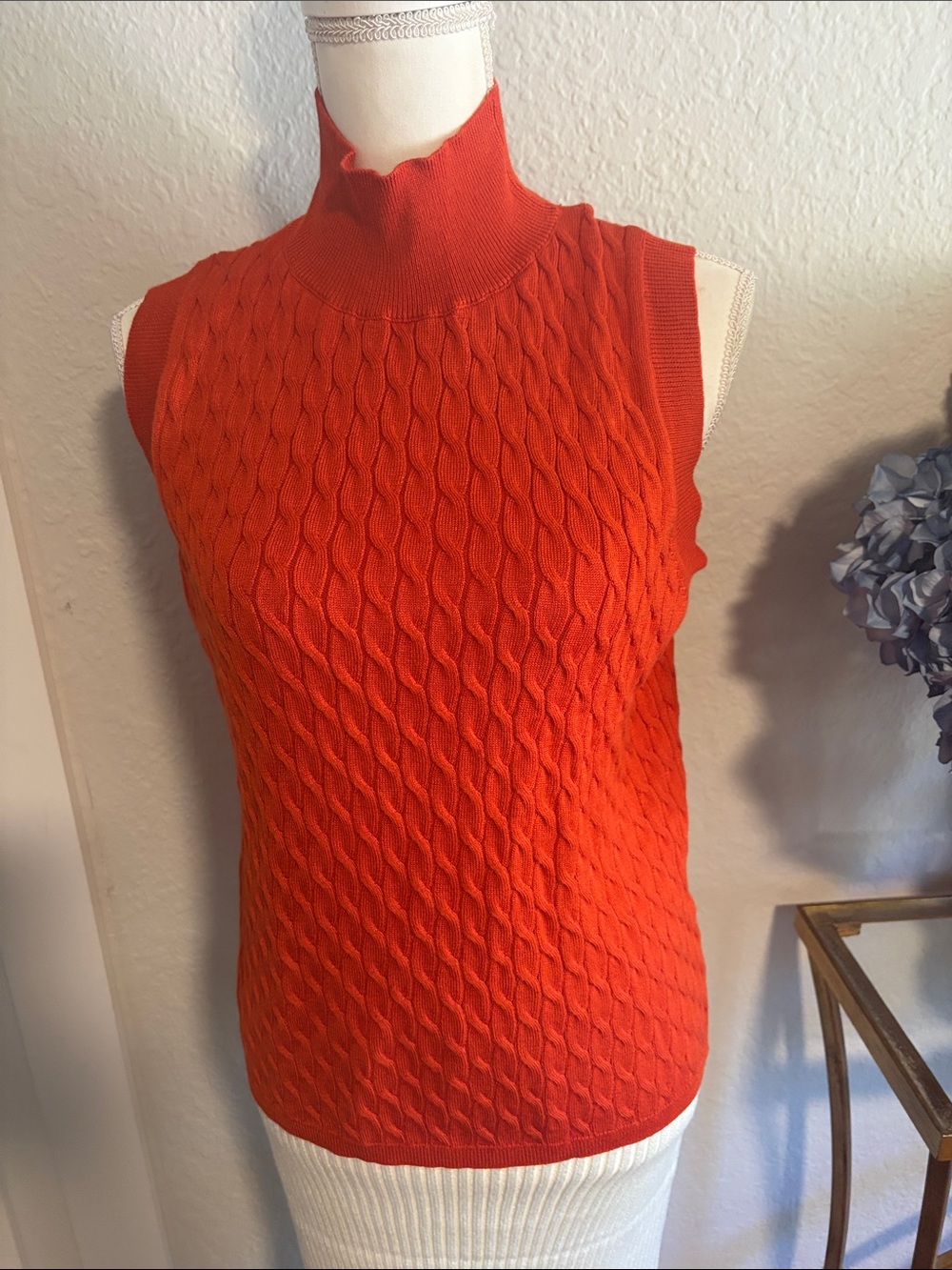 NY & Co sleeveless mock neck sweater in burnt orange